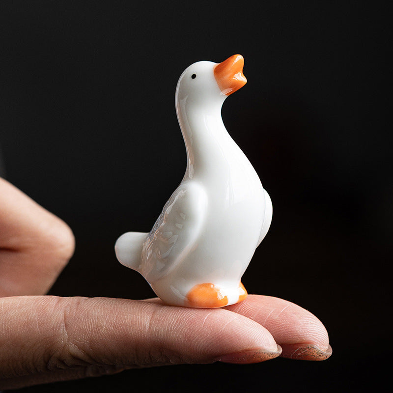 Ceramic Mini White Duck Figurines for Garden and Micro Landscape Decor