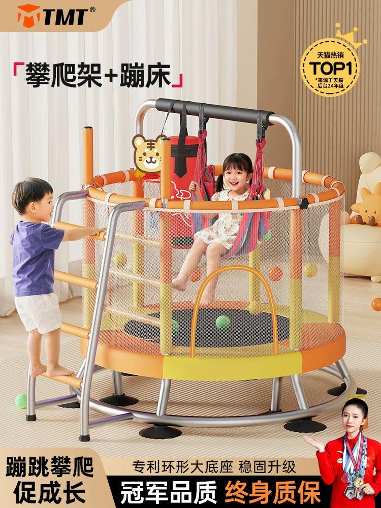Kids Indoor Trampoline with Safety Net and Adjustable Bar, 1.2M