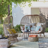 Outdoor Wicker Rattan Swing Chair with Cushion and Pillow, Waterproof UV-Resistant Bird's Nest Hanging Basket for Patio Garden