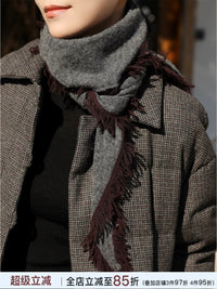 Zhouzhou Wool Blend Tassel Triangle Scarf Shawl for Women - Vintage Style Knitted Winter Fashion