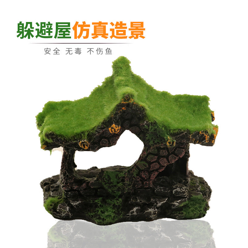 Resin Aquarium Ornament Moss House Fish Shrimp Hideout Decoration