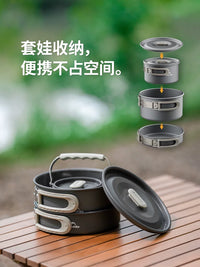 Portable Camping Cookware Set with Kettle, Aluminum Alloy Frying Pan, Skillet, and Hanging Pot