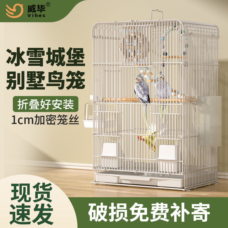 Large Metal Bird Cage for Parrots Budgies Cockatiels Lovebirds Finches, Spacious Breeding and Observation Villa