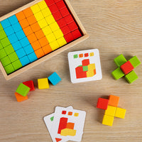 Wooden Rainbow Cube Building Blocks for Kids, Educational Math & Spatial Thinking Toy