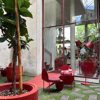 Outdoor Cafe Bistro Milk Tea Shop Red Half-Round Wrought Iron Retro Industrial Style Table and Chair Set