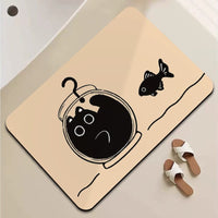 Black Cat Diatomaceous Earth Bath Mat Super Absorbent Non-Slip Bathroom Floor Mat