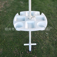 Outdoor Beach Umbrella Tray with Cup Holders - Plastic Side Table for Patio, Pool, Garden