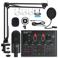 Professional Live Streaming Sound Card Kit with Condenser Microphone and Stand for DJ KTV Voice Changing Noise Reduction