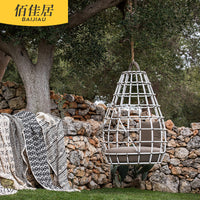 Outdoor Rattan Woven Hanging Basket Swing Chair and Round Daybed Set for Patio Garden