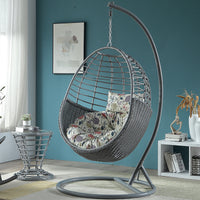 Woven Rattan Swing Chair with Stand and Table, Indoor/Outdoor Hanging Basket Chair for Adults