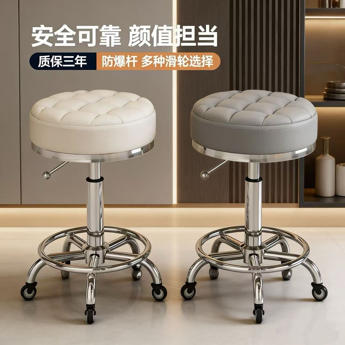 Adjustable Swivel Bar Stool with Wheels, High Counter Height Chair for Home, Bar, or Lab