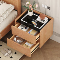 Solid Wood Smart Nightstand with Charging, Nordic Style Oak Bedside Table for Bedroom, Hotel, Homestay