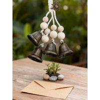 Vintage Style Wooden Bead and Alloy Wind Chime - Floral and Star Pattern Home and Door Handle Hanging Decor