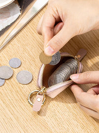 Japanese Style Genuine Leather Mini Coin Purse with Zipper