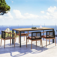 Outdoor Solid Wood Woven Rattan Dining Set for Patio Garden Villa Balcony