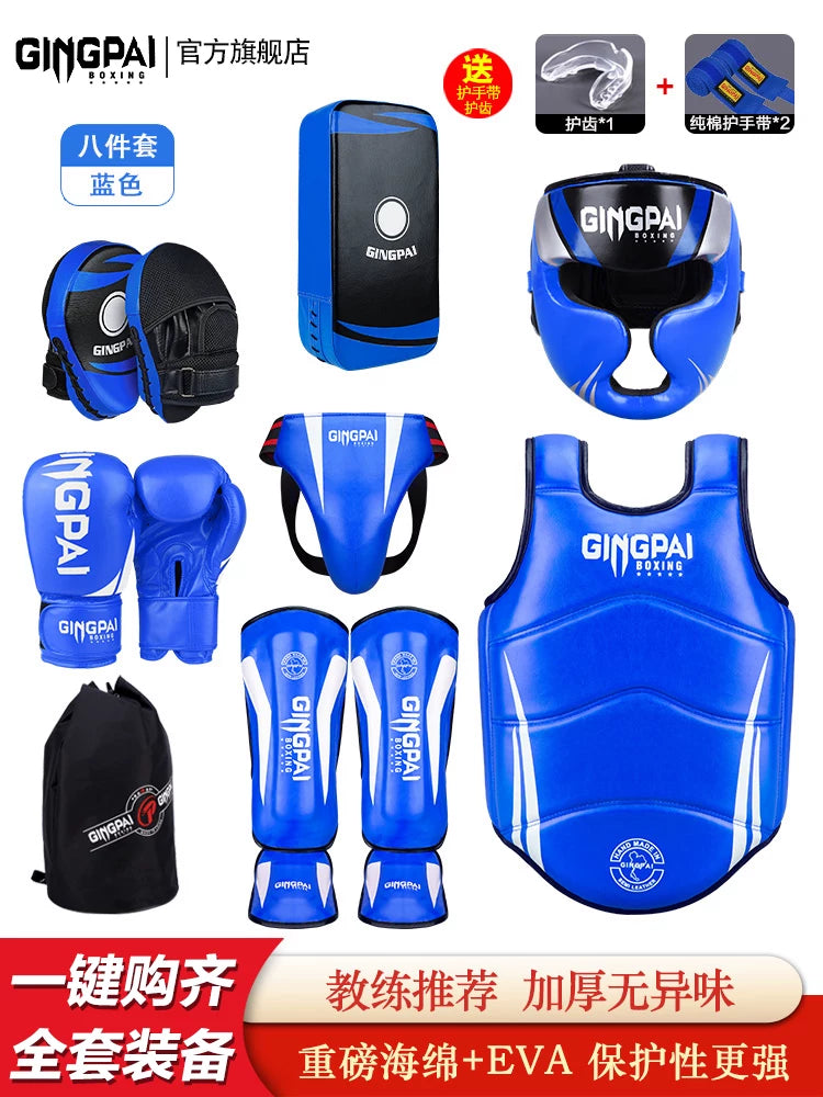Jingpai Boxing Protective Gear Set for Adults & Kids - Muay Thai, Kickboxing, MMA Training Headgear, Shin Guards, Chest Protector