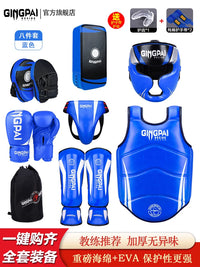 Jingpai Boxing Protective Gear Set for Adults & Kids - Muay Thai, Kickboxing, MMA Training Headgear, Shin Guards, Chest Protector