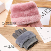 Women's Suede Touchscreen Gloves with Faux Rabbit Fur Cuff, Thickened Warm Winter Gloves