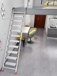 Household Aluminum Alloy Telescopic Folding Wall Straight Ladder, 10-Step Indoor Attic Staircase with Armrests