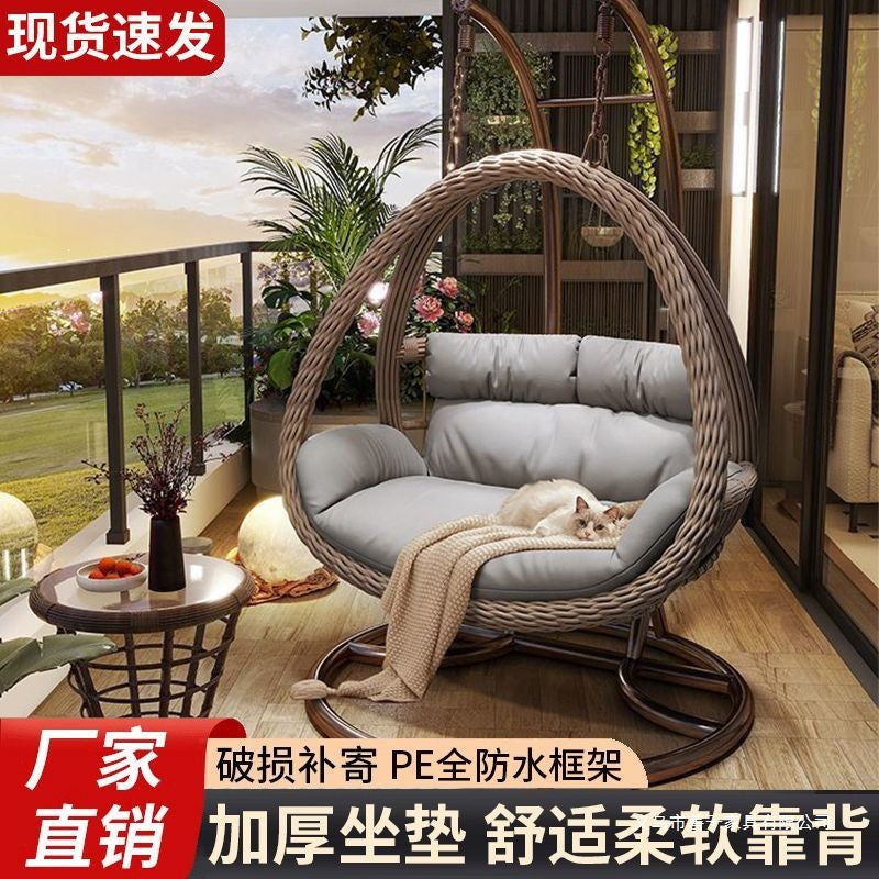 Outdoor Wicker Swing Chair with Stand, Rattan Hanging Basket Chair for Patio Balcony Yard, Double/Single Seater Hammock Rocking Chair