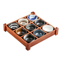 Japanese Style Wooden Divided Serving Platter Set with Deep Dishes