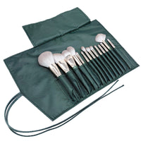 14-Piece Green Cloud Makeup Brush Set with Storage Options