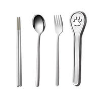 304 Stainless Steel Portable Cat Paw Cutlery Set with Case for Students & Camping