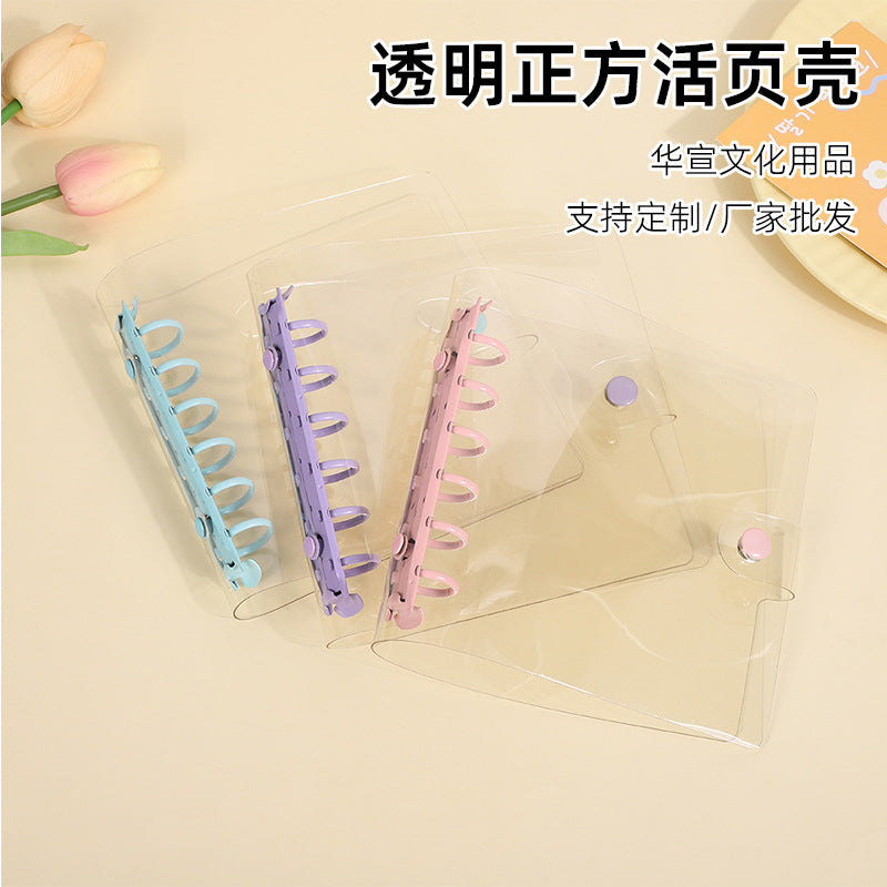 A7 Transparent PVC 6-Ring Binder Notebook with Detachable Soft Cover for Students