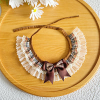 Pet Lace Bib with Bow for Cats and Dogs - Plaid Scarf