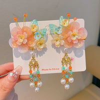 Girls' Chinese Style Hanfu Hair Clips with Tassels and Glazed Ornaments