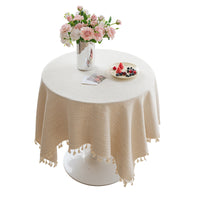 Japanese Art Style Striped Cotton Linen Hollow Tablecloth Tea Cover Cloth Square Solid Color Elegant