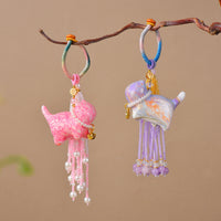 Handmade Lacquer Maneki-Neko Beaded Tassel Bag Charm Keychain for Cheongsam