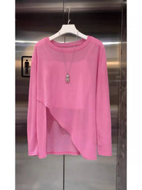 Women's Ice Silk Sun Protection Cardigan with Slits, Loose Fit Long Sleeve Top