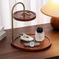 Solid Wood Desktop 2-Tier Organizer Tray for Keys, Cosmetics, and Jewelry
