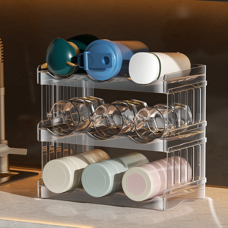 Foldable Cup Holder, Multi-layer Clear Drink Organizer for Refrigerator, Stackable & Detachable Wine Rack