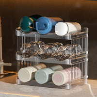 Foldable Cup Holder, Multi-layer Clear Drink Organizer for Refrigerator, Stackable & Detachable Wine Rack