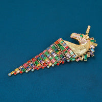 Vintage Heavy Tassel Horse Brooch Retro Fashion Animal Pin Palace Style Jewelry