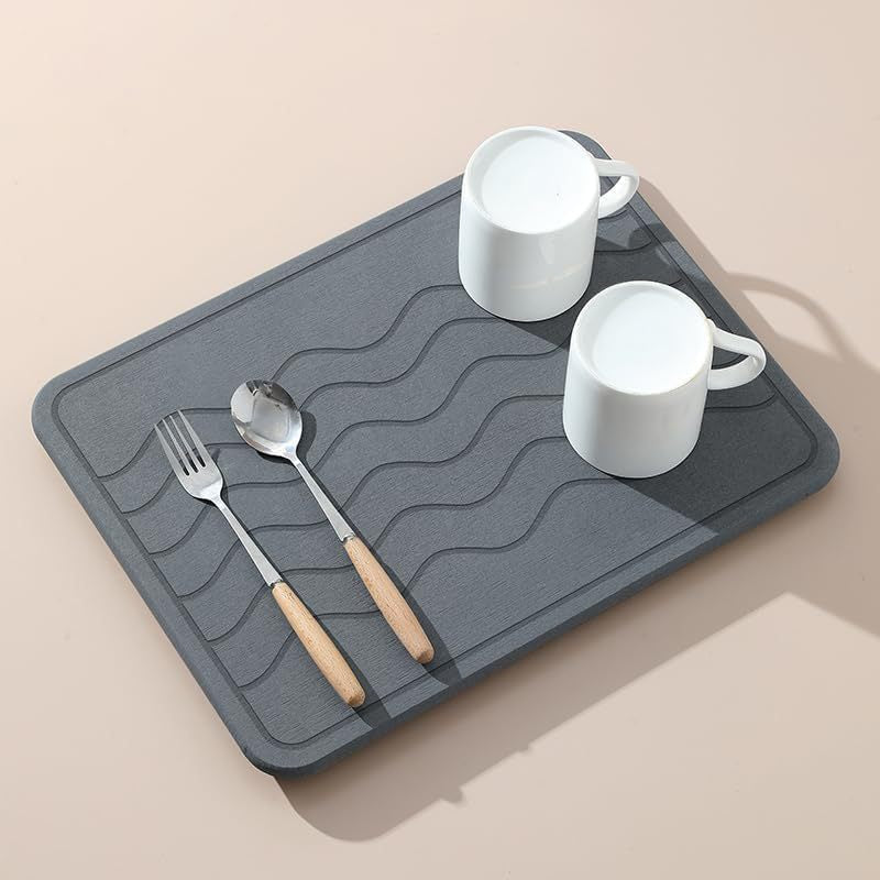 Diatomaceous Earth Kitchen Drying Mat for Countertops - Fast Absorbent Hard Board Drainer for Dishes and Utensils