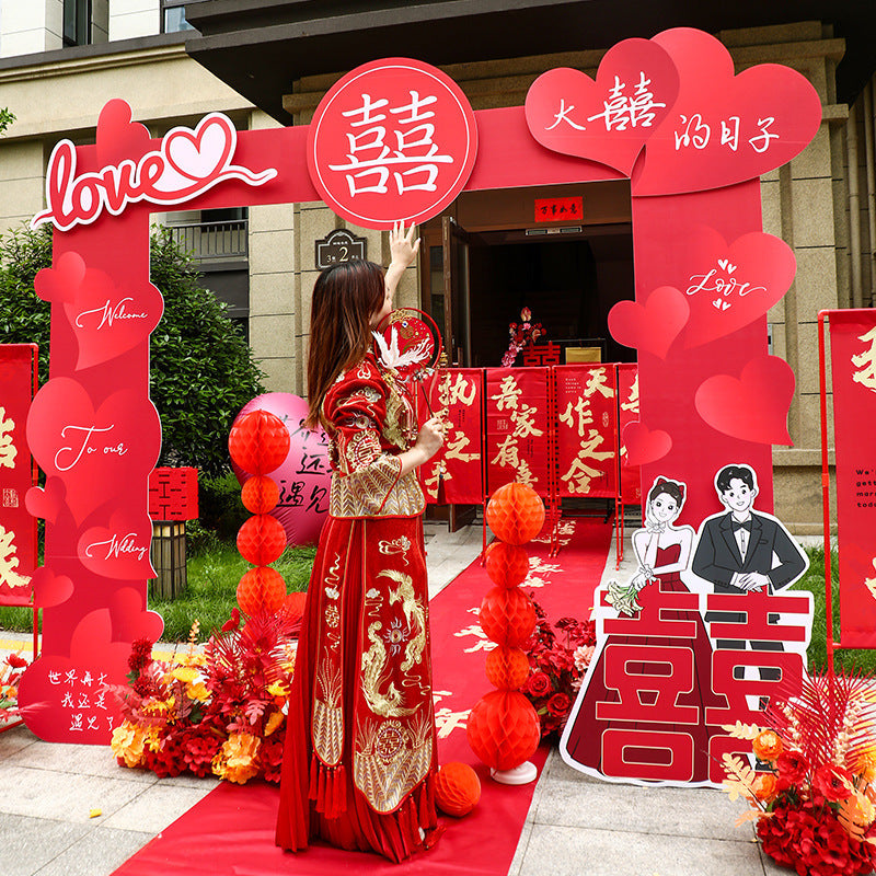 Wedding Arch KT Board Welcome Column for Outdoor Rural Gate Scene Decoration