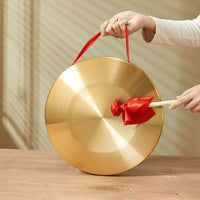 Copper Gong Set with Mallet for Performances, Warning, and Musical Instruments