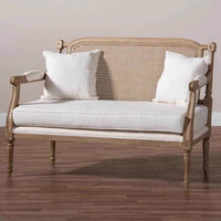 French Solid Wood Natural Rattan Double Sofa Vintage Single Leisure Chair for Living Room Hotel Villa Furniture