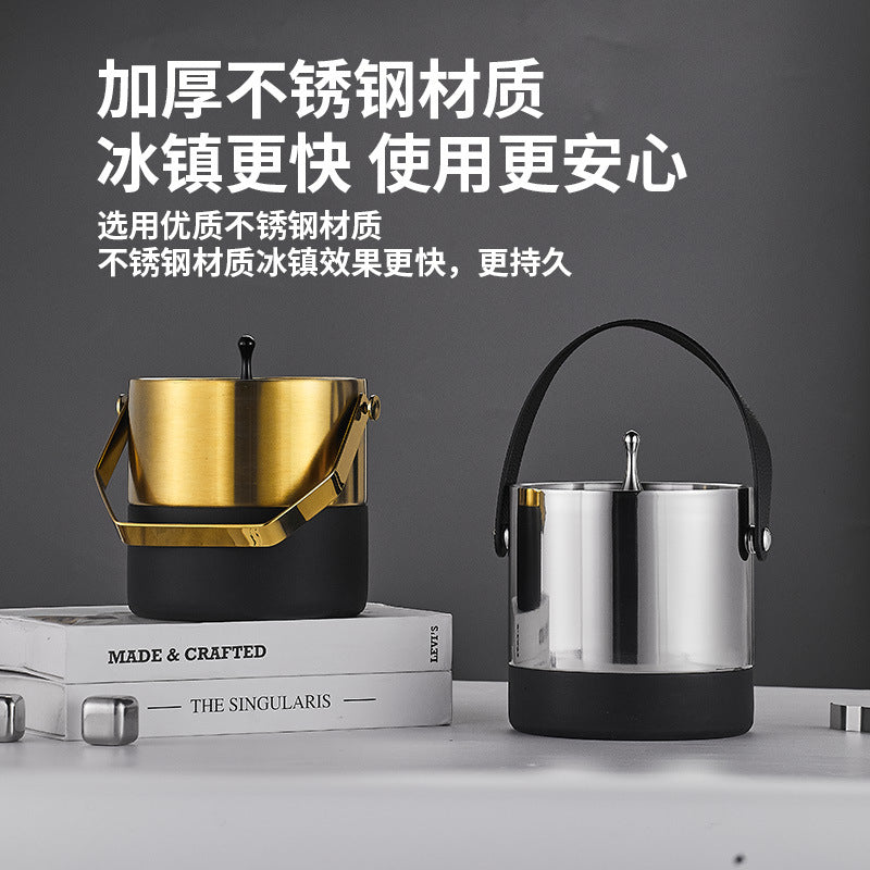 Stainless Steel Double-Layer Ice Bucket with Non-Slip Silicone Base for Bar KTV Home Use