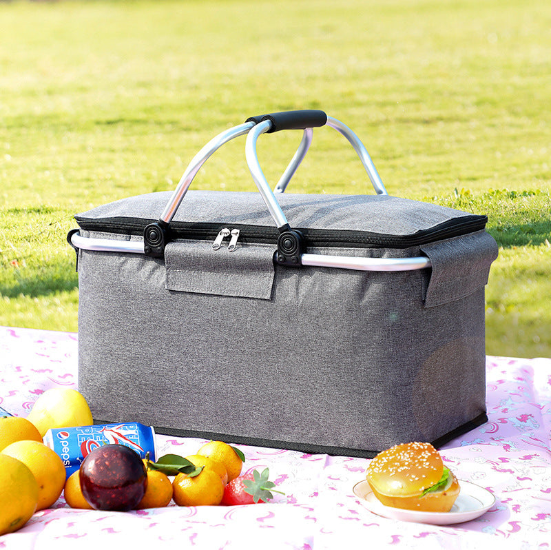 Insulated Picnic Basket with Aluminum Foil Lining, Foldable Oxford Cloth Cooler Bag for Outdoor Activities