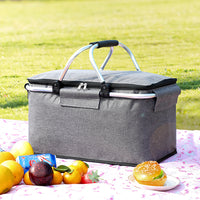 Insulated Picnic Basket with Aluminum Foil Lining, Foldable Oxford Cloth Cooler Bag for Outdoor Activities