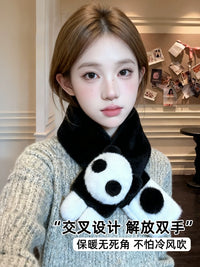 Japanese Style Panda Plush Cross Scarf for Women, Winter Warm Neck Warmer