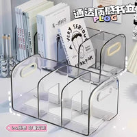 Clear Acrylic Desktop Bookends with Pen Holder for Office and Student Desk Organization