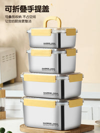 Portable Stainless Steel Food Storage Container Set with Handle, Large Capacity Refrigerator Organizer for Outdoor Camping