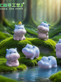 Miniature Hippo Figurines for DIY Micro Landscape Decor