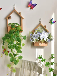 Artificial Flower Wall Decor with Wooden House Ornament for Living Room Bedroom