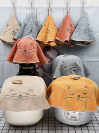 Cartoon Coral Fleece Appliance Dust Cover and Hand Towel for Air Fryers and Rice Cookers